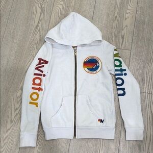 Aviator nation white zip up hoodie sweatshirt